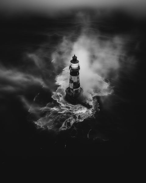 Lighthouse in Ireland | Generative Fine Art Print Monochrome - chaipeau