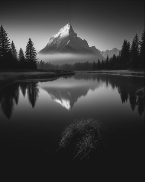 Mount Rundle Lake in Canada | Generative Fine Art Print Monochrome - chaipeau
