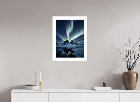 45 x 60 cm, Fine Art Print — Unframed "Northern Reflection" – Aurora Borealis Landscape Fine Art Print