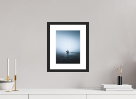 21 x 28 cm, Fine Art Print — Framed "Into the Grey" – Minimalist Fishing Boat Fine Art Print