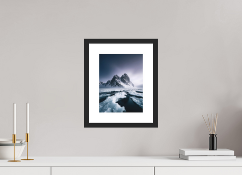 21 x 28 cm, Fine Art Print — Framed "Primordial Peaks" – Jagged Mountain Seascape Fine Art Print