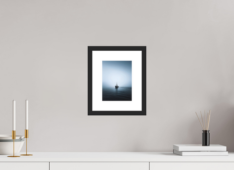 15 x 20 cm, Fine Art Print — Framed "Into the Grey" – Minimalist Fishing Boat Fine Art Print