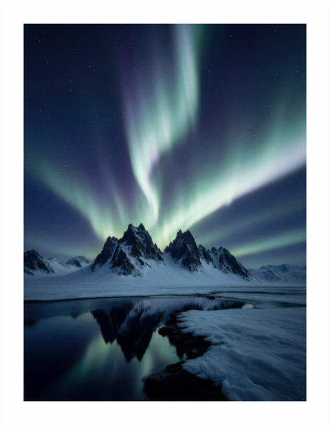 Main image "Northern Reflection" – Aurora Borealis Landscape Fine Art Print