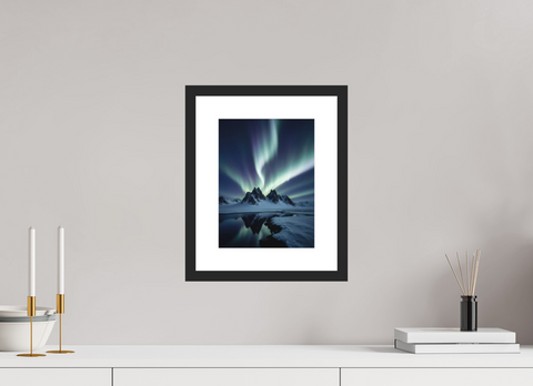 21 x 28 cm, Fine Art Print — Framed "Northern Reflection" – Aurora Borealis Landscape Fine Art Print