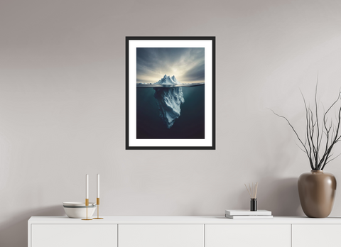 45 x 60 cm, Fine Art Print — Framed Arctic Sentinel – Minimalist Floating Iceberg Greenland Fine Art Print