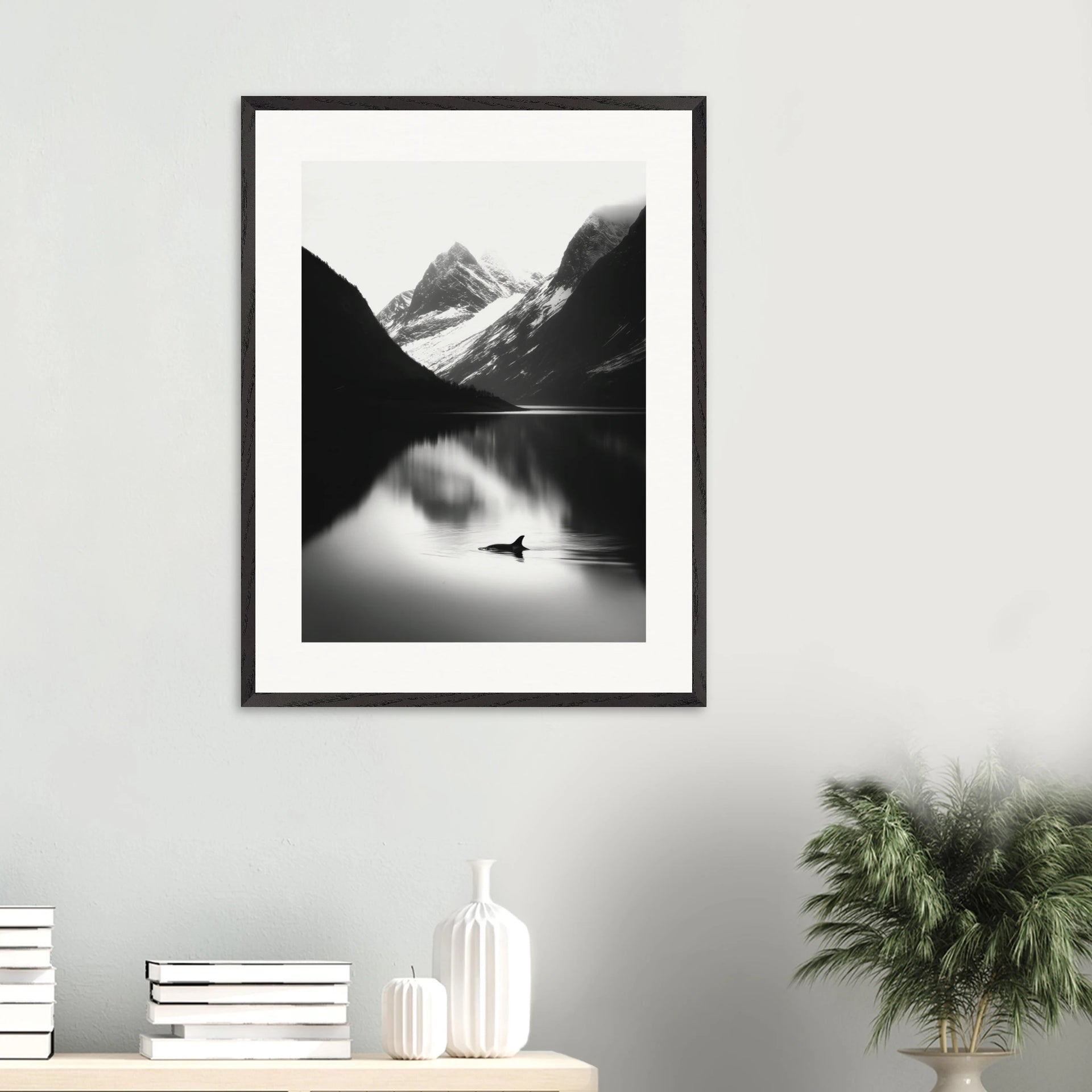 Orca at Fjord | Framed Poster | Black & White | chaipeau
