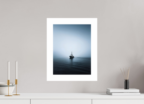 30 x 40 cm, Fine Art Print — Unframed "Into the Grey" – Minimalist Fishing Boat Fine Art Print