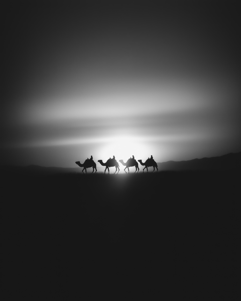 Camel Caravan | Framed Poster | Premium Wooden Frame | Black & White - chaipeau