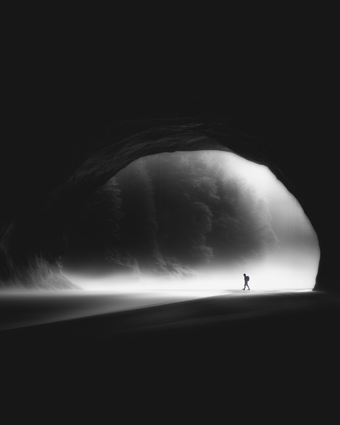 Cave Explorer | Framed Poster | Premium Frame | Black & White - chaipeau