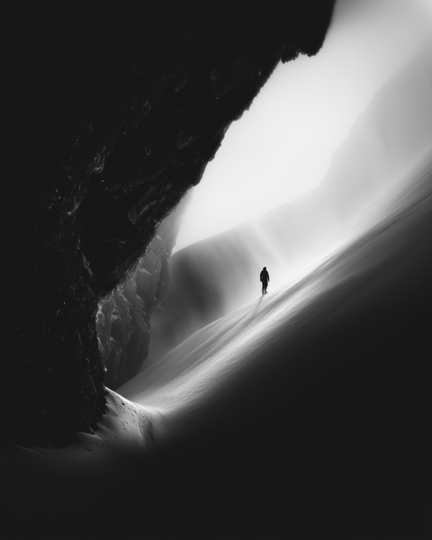 Cave Explorer | Framed Poster | Premium Wooden Frame | Black & White - chaipeau
