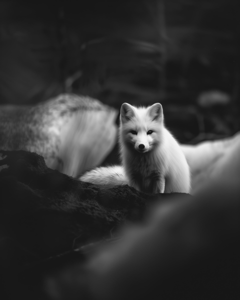 Arctic Fox — Framed Print | Black and White - chaipeau