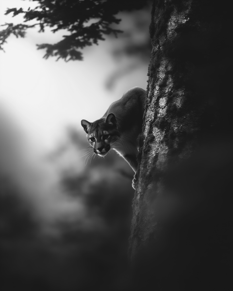 Cougar in Patagonia — Framed Print | Black and White - chaipeau