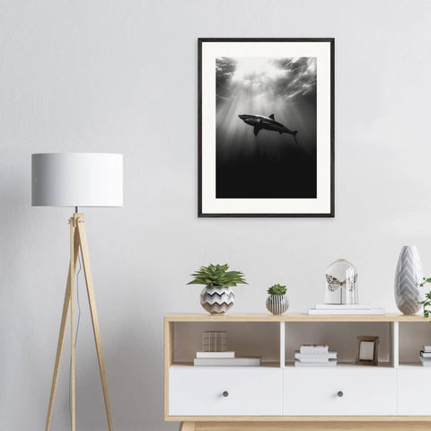 Great White Shark – Black and White Framed Print - chaipeau