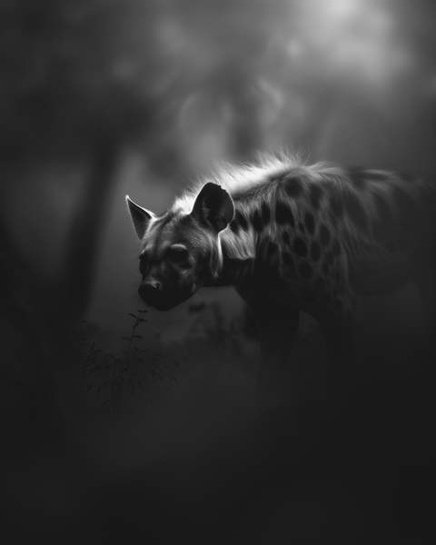 Spotted Hyena — Framed Print | Black and White - chaipeau