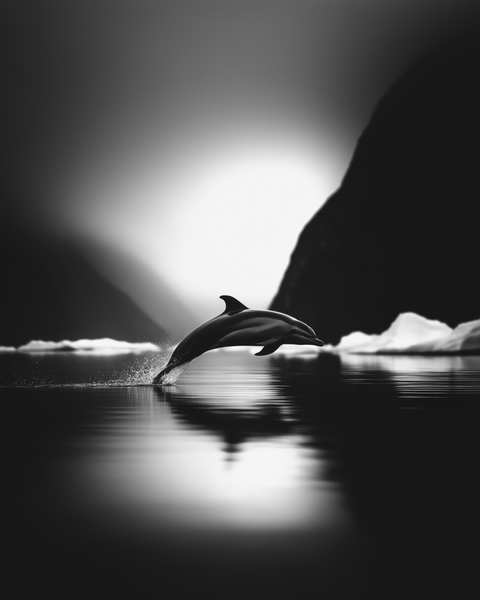 Dolphin Jumping | Framed Poster | Premium Wooden Frame | Black & White - chaipeau