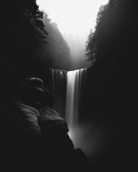 Kegon Falls | Framed Poster | Premium Wooden Frame | Black & White - chaipeau
