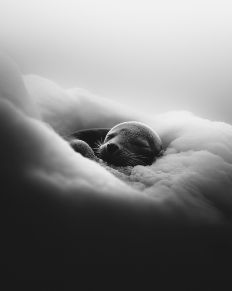 Leopard Seal Sleeping | Framed Poster | Premium Wooden Frame | Black & White - chaipeau