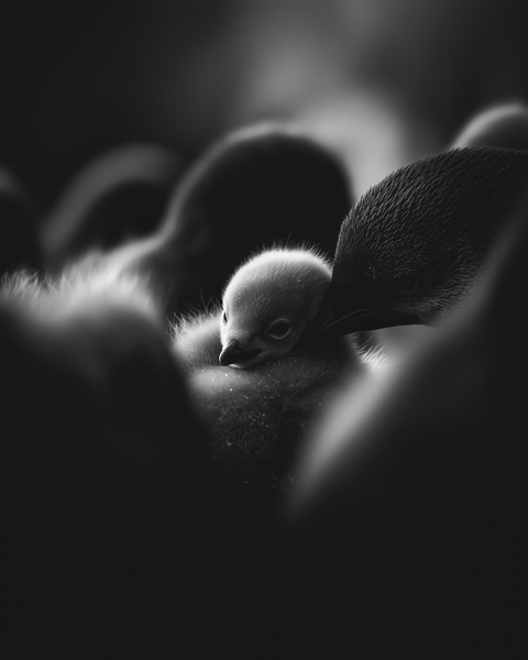 Penguin Chick | Framed Poster | Premium Wooden Frame | Black & White - chaipeau