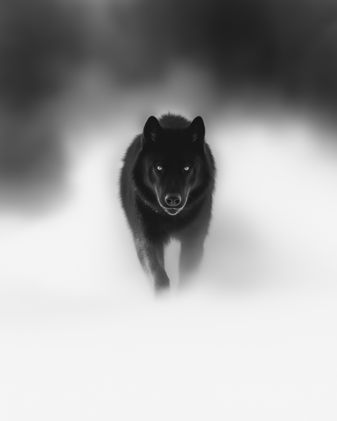 Black Wolf, Yellowstone National Park, USA | Generative Monochrome Fine Art Print - chaipeau