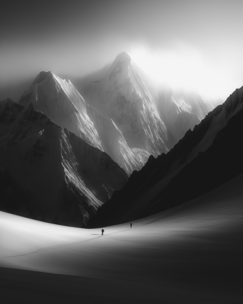 Mountain Climbers, Tien Shan Mountains, Kyrgyzstan | Generative Monochrome Fine Art Print - chaipeau