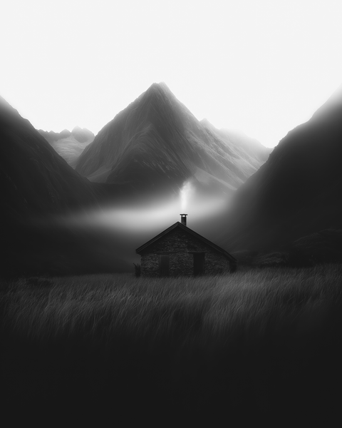 Shepherd’s Stone House | Framed Poster | Premium Wooden Frame | Black & White - chaipeau