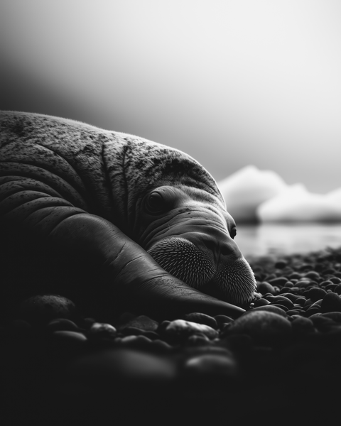 Walrus Cub | Framed Poster | Premium Wooden Frame | Black & White - chaipeau