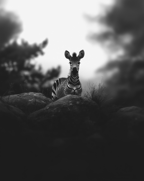 Young Zebra | Framed Poster | Premium Wooden Frame | Black & White - chaipeau