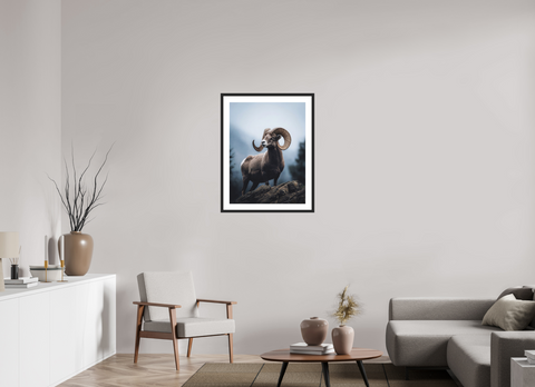 60 x 80 cm, Fine Art Print — Framed "Alpine Monarch"– Bighorn Sheep Wildlife Fine Art Print
